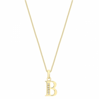 IBB 9ct Gold Cubic Zirconia Initial Pendant Necklace, B