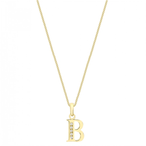 IBB 9ct Gold Cubic Zirconia Initial Pendant Necklace, B