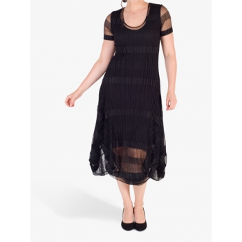 Chesca Sheer & Stripe Crush Pleat Drape Dress, Black