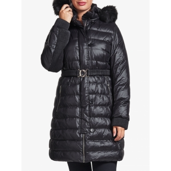 Four Seasons Belted Quilted Coat, Black