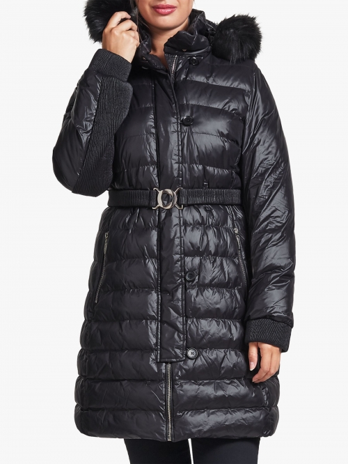 Four Seasons Belted Quilted Coat, Black