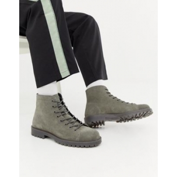 ASOS DESIGN lace up boots in grey suede with grey sole