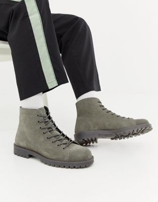 ASOS DESIGN lace up boots in grey suede with grey sole