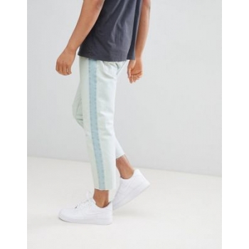 Bershka Slim Fit Cropped Jeans With Side Stripe In Light Wash