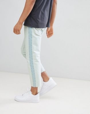 Bershka Slim Fit Cropped Jeans With Side Stripe In Light Wash