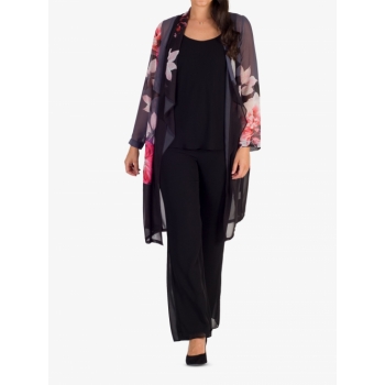 Chesca Hyacinth Floral Placement Chiffon Barrel Coat, Hyacinth