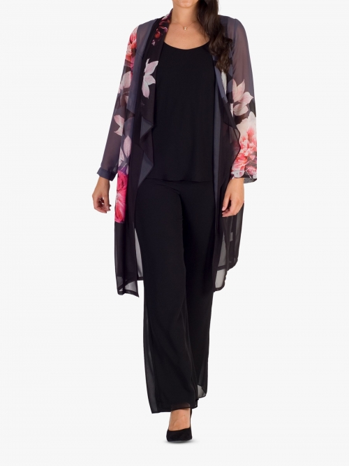 Chesca Hyacinth Floral Placement Chiffon Barrel Coat, Hyacinth