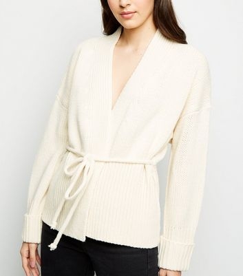 Cream Tie Waist Wrap Cardigan