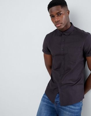 ASOS DESIGN casual slim oxford shirt in black