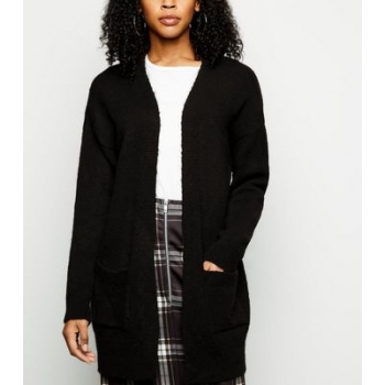 Black Pocket Front Longline Cardigan