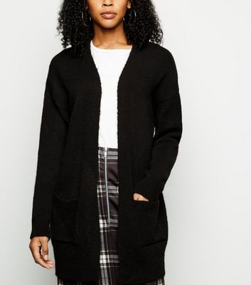 Black Pocket Front Longline Cardigan