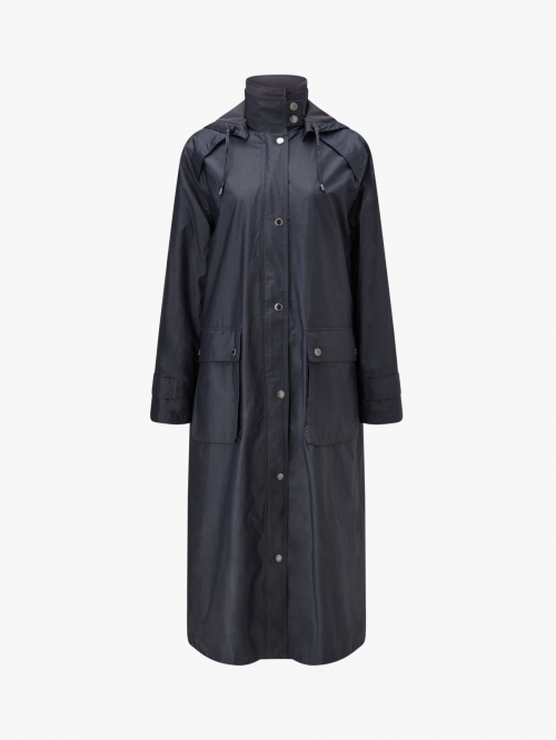 Four Seasons Long Waterproof Wax Coat, Black Tulip