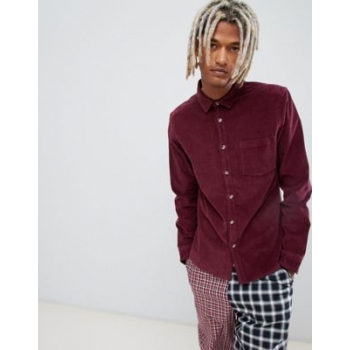 ASOS DESIGN slim fit stretch cord shirt in burgundy