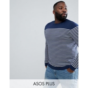 ASOS DESIGN Plus breton stripe jumper in navy