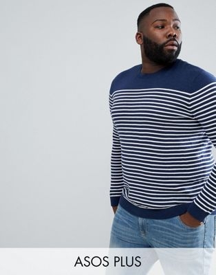 ASOS DESIGN Plus breton stripe jumper in navy