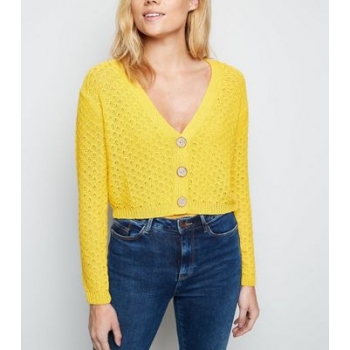 Mustard Pointelle Cropped Cardigan