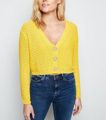 Mustard Pointelle Cropped Cardigan