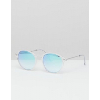 ASOS DESIGN round sunglasses in crystal with blue mirrored lens