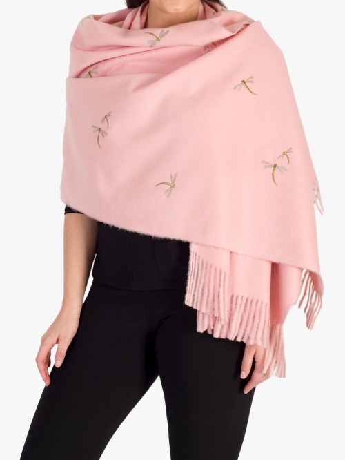 Chesca Embroidered Dragonfly Wrap, Pink