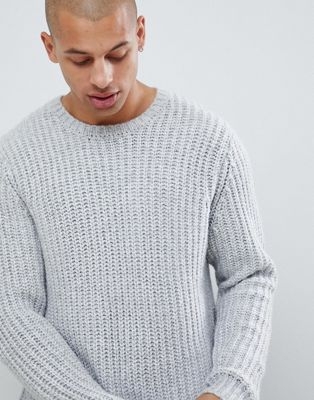 ASOS DESIGN heavyweight fisherman rib jumper in grey