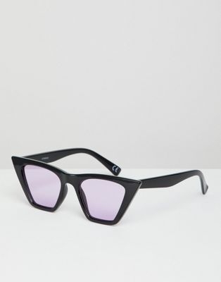 ASOS DESIGN cat eye sunglasses in black with lilac lens