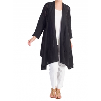 Chesca Mesh Trim Linen Coat, Black