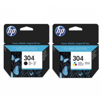 HP Combo 304 Tri-colour & Black Ink Cartridges - Twin Pack + 100 x 150 mm Photo Paper - 30 Sheets