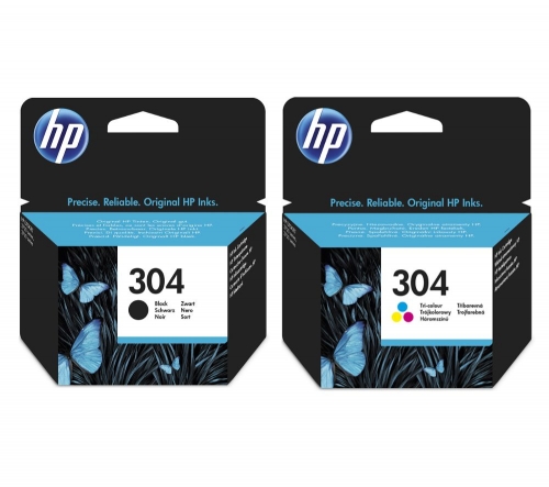 HP Combo 304 Tri-colour & Black Ink Cartridges - Twin Pack + 100 x 150 mm Photo Paper - 30 Sheets