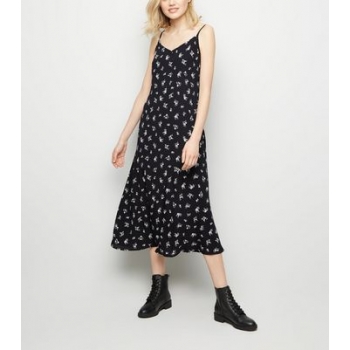 Black Floral Bias Cut Midi Slip Dress