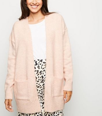 Pink Pocket Front Knitted Longline Cardigan