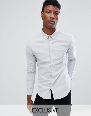 Farah Sansfer skinny fit oxford shirt in grey Exclusive at ASOS