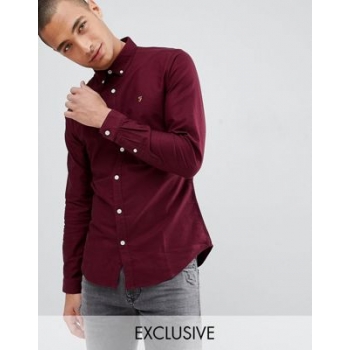 Farah Sansfer skinny fit oxford shirt in burgundy Exclusive at ASOS