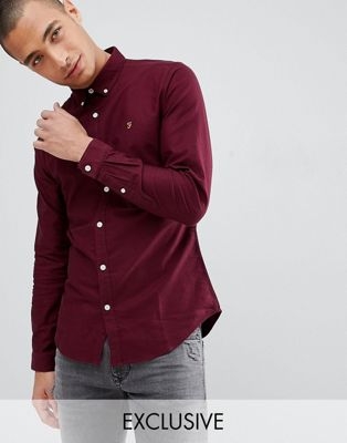 Farah Sansfer skinny fit oxford shirt in burgundy Exclusive at ASOS