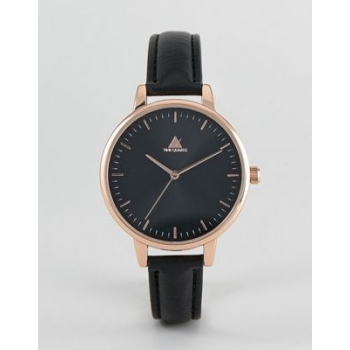 ASOS DESIGN skinny strap watch in black and rose gold