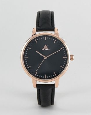 ASOS DESIGN skinny strap watch in black and rose gold