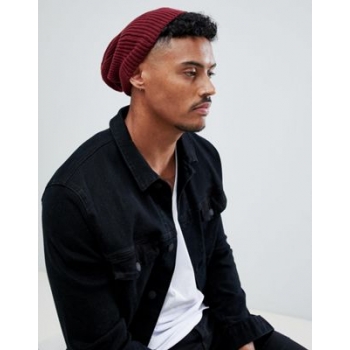 ASOS slouchy beanie in burgundy recycled polyester