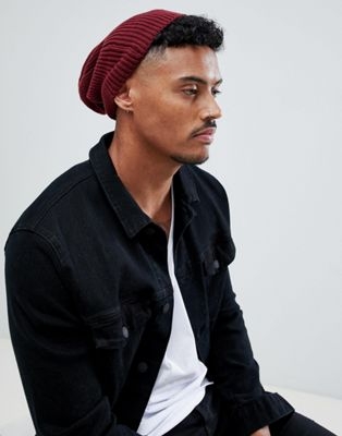 ASOS slouchy beanie in burgundy recycled polyester