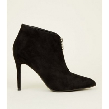 Black Suedette Ring Zip Stiletto Shoe Boots