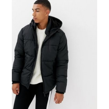 River Island puffer jacket with hood in black