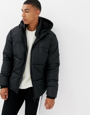 River Island puffer jacket with hood in black