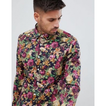 ASOS DESIGN skinny floral shirt in navy