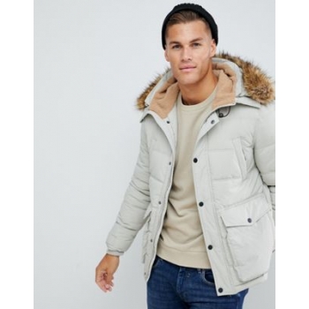 Burton Menswear borg lined puffer jacket in ecru