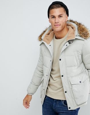 Burton Menswear borg lined puffer jacket in ecru