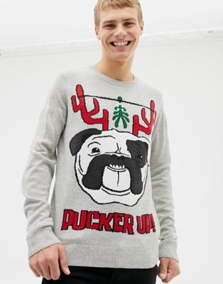 Burton Menswear pucker up Christmas jumper in light grey