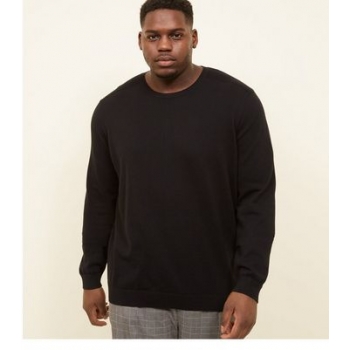 Plus Size Black Crew Neck Ribbed Shoulder Jumper