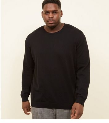 Plus Size Black Crew Neck Ribbed Shoulder Jumper