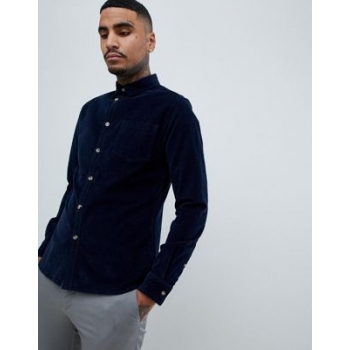 ASOS DESIGN slim fit stretch cord shirt in navy