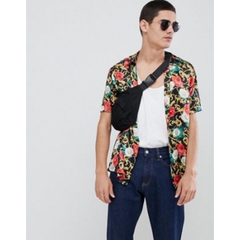 ASOS DESIGN regular fit floral chain print shirt in satin