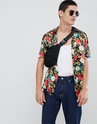 ASOS DESIGN regular fit floral chain print shirt in satin