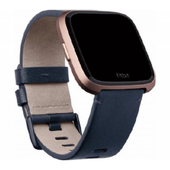 FITBIT Versa Leather Band - Blue, Large + Versa - Black Aluminium